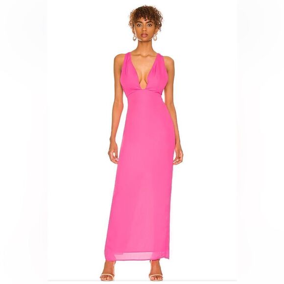 Superdown Lucinda Strappy Maxi Dress in Hot Pink strappy wedding party Revolve - Picture 1 of 12